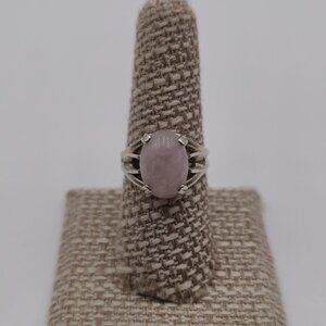 Size 7.75 Sterling Silver Large Oval Rose Quartz Stone Band Ring A2736